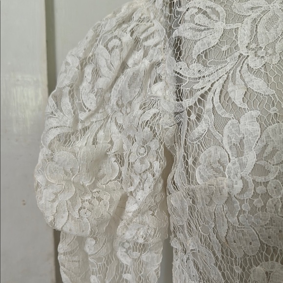 Vintage 1970s Sheer Lace Wedding Dress – Edwardian Revival Style Fits Sz Xs/Sm - Picture 4 of 17